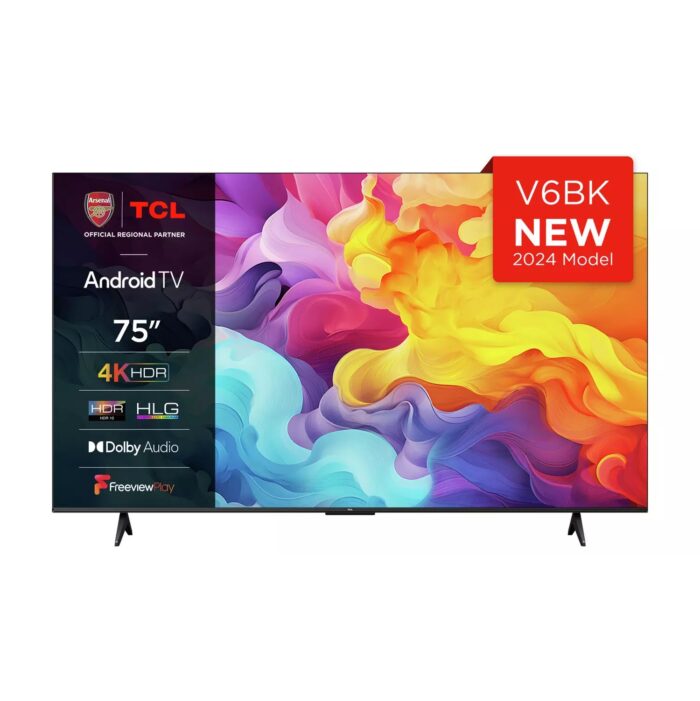 TCL 75 Inch 75V6BK Smart 4K UHD HDR LED Freeview TV